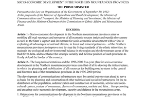 Decision No. 960-TTg of December 24, 1996, of the Prime Minister on the long-term orientations and the 1996-2000 five-year plan for socio-economic development in the northern mountainous provinces