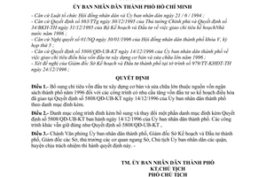 Quyết định 6090/QĐ-UB-QLĐT bổ sung chỉ tiêu vốn đầu tư xây dựng cơ bản và sửa chữa lớn 1996