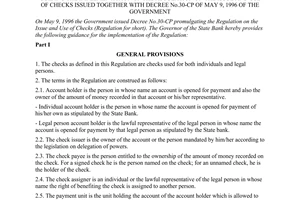 Circular No. 07/TT-NH1 of December 27, 1996, guiding the implementation of the regulation on the issue and use of checks issued together with Decree No. 30-CP of May 9, 1996 of the Government
