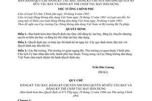 Quyết định 971/TTg Quy chế đăng ký tàu bay, đăng ký chuyển nhượng quyền sở hữu tầu bay và đăng ký thế chấp tàu bay dân dụng