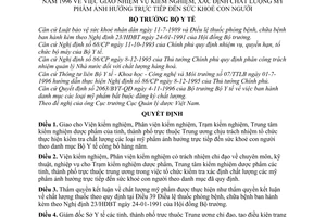 Quyết định 2585-BYT/QĐ giao nhiệm vụ kiểm nghiệm, xác định chất lượng mỹ phẩm ảnh hưởng trực tiếp sức khoẻ con người