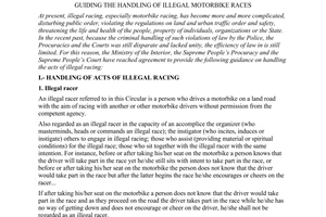 Joint Circular No. 10-TTLT of December 31, 1996, guiding the handling of illegal motorbike races