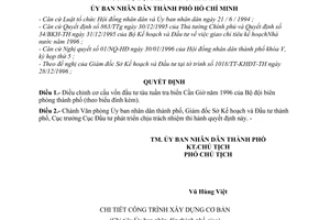 Quyết định 6193/QĐ-UB-QLĐT điều chỉnh cơ cấu vốn đầu tư tàu tuần tra biển Cần Giờ 1996 Bộ đội biên phòng thành phố