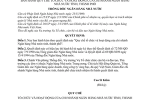 Quyết định 361/QĐ-NH9 Quy chế tổ chức hoạt động chi nhánh Ngân hàng Nhà nước tỉnh, thành phố