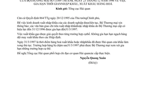 Công văn 13563-TM/XNK gia hạn thời gian nhập khẩu, xuất khẩu hàng hoá