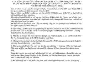 Quy định 673/1997/TCHQ-KTTT lệ phí cà phê xuất khẩu