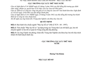 Quyết định 72/QĐ-KHKT tiêu chuẩn ngành "Mục lục hồ sơ"