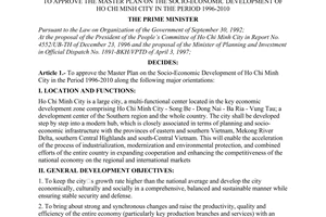 Decision No. 532/TTg of July 12, 1997 to approve the master plan on the socio-economic development of Ho Chi Minh City in the period 1996-2010