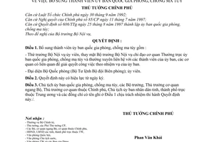 Quyết định 01/QĐ-TTg bổ sung thành viên ủy ban quốc gia phòng chống ma túy