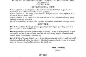Quyết định 01/1998/QĐ-BTC quy chế quản lý, sử dụng tiền bán cổ phần và lợi tức cổ phần Nhà nước