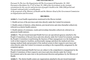 Decree of Government No. 01/1998/ND-CP, on the system of local health organizations