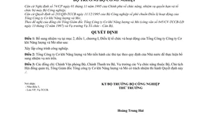 Quyết định 01/1998/QĐ-BC bổ sung Điều lệ tổ chức  hoạt động Tổng Công ty Cơ khí Năng lượng và Mỏ