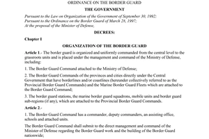 Decree of Government No.02/1998/ND-CP of January 6, 1998 detailing the implementation of a number of articles of The Ordinance on the border guard