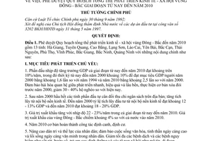 Quyết định 02/1998/QĐ-TTg phê duyệt Quy hoạch tổng thể phát triển kinh tế xã hội vùng Đồng - Bắc từ nay đến năm 2010