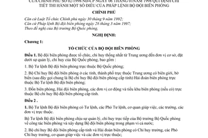 Nghị định 02/1998/NĐ-CP hướng dẫn thi hành Pháp lệnh Bộ đội biên phòng