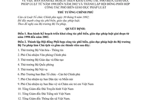 Quyết định 03/1998/QĐ-TTg  kế hoạch triển khai công tác phổ biến, giáo dục pháp luật từ năm 1998- 2002 thành lập Hội đồng phối hợp