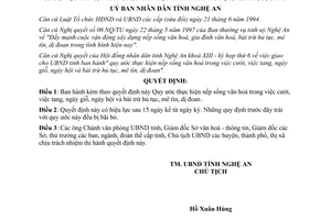 Quyết định 82/1998/QĐ-UB nếp sống văn hoá việc cưới việc tang ngày hội bài trừ mê tín dị đoan Nghệ An