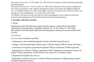 Circular No. 03/1998/TT-BTC of January 8, 1998, guiding the collection, payment and management of household registration and management fees