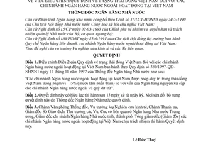 Quyết định 20/1998/QĐ-NHNN1 điều chỉnh quy định trạng thái đồng Việt Nam đối với chi nhánh ngân hàng nước ngoài hoạt động tại Việt Nam