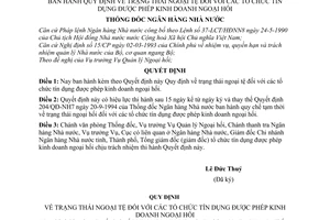 Quyết định 18/1998/QĐ-NHNN7 quy định trạng thái ngoại tệ đối với Tổ chức tín dụng được phép kinh doanh ngoại hối