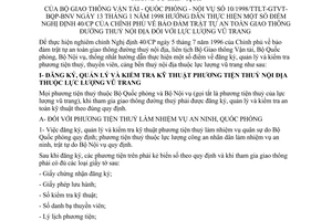Thông tư liên tịch 10/1998/TTLT-BGTVT-BQP-BNV bảo đảm trật tự an toàn giao thông đường thuỷ nội địa lực lượng vũ trang