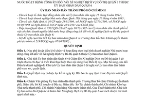 Quyết định 215/1998/QĐ-UB-KT phê duyệt điều lệ doanh nghiệp nhà nước hoạt động công ích với xí nghiệp dịch vụ đô thị quận 6