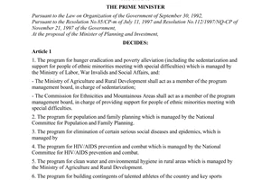 Decision No. 05/1998/QD-TTg of January 14, 1998, the Prime Minister on the management of the national target programs