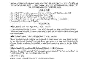 Nghị định 06/1998/NĐ-CP về luật Quốc tịch Việt Nam để sửa đổi Nghị định 37/HĐBT