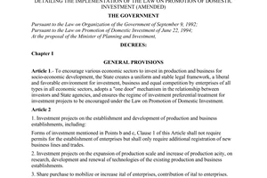 Decree No. 07/1998/ND-CP of January 15, 1998, detailing the implementation of the Law on Promotion of Domestic Investment (amended)