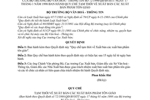 Quyết định 72/1998/QĐ-BVHTT Quy chế tạm thời về xuất bản các xuất bản phẩm tôn giáo