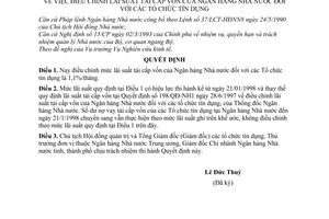 Quyết định 40/1998/QĐ-NHNN1 điều chỉnh lãi suất tái cấp vốn của Ngân hàng Nhà nước đối với các Tổ chức tín dụng