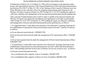 Circular No. 10/1998/TT-BTC of January 21, 1998, amending and supplementing Circular No.71-TC/TCT of October 10, 1997 on the collection, remittance and management of the post and telecommunications permit granting fees