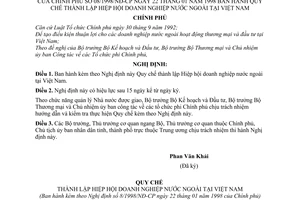 Nghị định 08/1998/NĐ-CP Quy chế thành lập Hiệp hội Doanh nghiệp nước ngoài tại Việt Nam