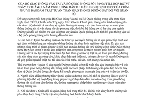 Thông tư liên tịch 17/1998/TTLT-BQP-BGTVT hướng dẫn Nghị định 39/CP bảo đảm trật tự an toàn giao thông đường sắt quân đội