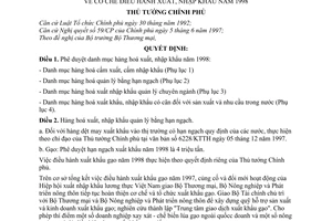 Quyết định  11/1998/QĐ-TTg cơ chế điều hành xuất, nhập khẩu năm 1998