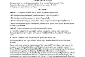 Decision No. 11/1998/QD-TTg of January 23, 1998, the import-export management mechanism of 1998