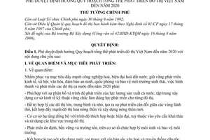 Quyết định  10/1998/QĐ-TTg  phê duyệt định hướng quy hoạch tổng thể phát triển đô thị Việt Nam đến năm 2020
