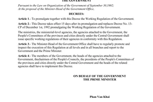 Decree No. 11/1998/ND-CP of January 24, 1998, promulgating the working regulation of the Government