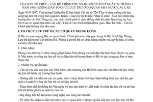 Thông tư 40/1998/TT-TCCP hướng dẫn tổ chức lưu trữ Cơ quan Nhà nước các cấp