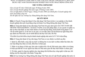 Quyết định 15/1998/QĐ-TTg  chuyển Trung tâm quản lý bay dân dụng Việt Nam thành doanh nghiệp Nhà nước hoạt động công ích