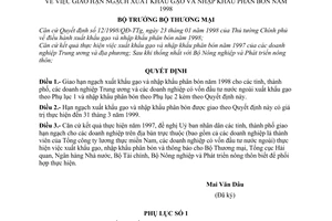 Quyết định 0089/TM-XNK hạn ngạch xuất khẩu gạo nhập khẩu phân bón năm 1998