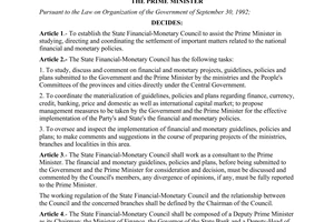 Decision No. 23/1998/QD-TTg of January 31, 1998, the establishment of the State financial-monetary council