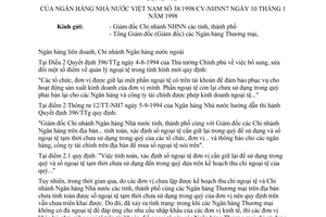 Công văn 38/1998/CV-NHNN7 quản lý ngoại tệ dự trữ và chưa sử dụng trong ngân hàng