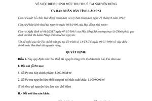 Quyết định 18/1998/QĐ.UB điều chỉnh mức thu thuế tài nguyên rừng Lào Cai