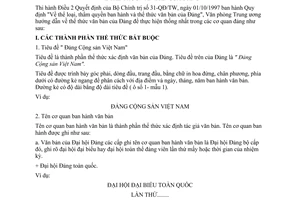 Hướng dẫn 01-HD/VPTW thể thức văn bản của Đảng