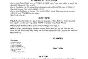 Quyết định 07/1998/QĐ-BCN thẩm định, phê chuẩn quản lý thực hiện Cơ cấu Hợp tác Công nghiệp ASEAN (AICO)