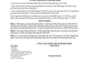 Quyết định 01/1998/QĐ-UB Quy hoạch tổng thể kinh tế xã hội huyện Mai Châu