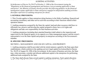 Circular No. 14/1998/TT-BTC, guiding the financial management and business cost-accounting regime applicable to state enterprises engaged in independent auditing activities, promulgated by the  Ministry of Finance