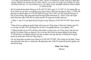 Thông tư 16/1998/TT-BTC xử lý Tài chính đơn vị sự nghiệp Tổng công ty Nhà nước Sửa đổi thông tư 98/1997/TT-BTC