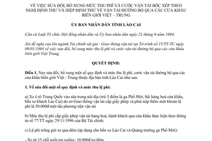 Quyết định 22/1998/QĐ.UB sửa đổi mức thu lệ phí cước vận tải Lào Cai